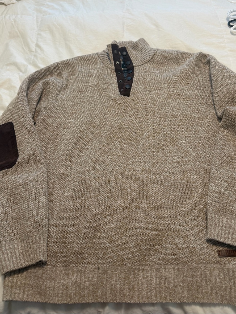 Men's Taupe Knit Pullover Sweater with Button Placket